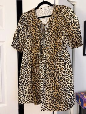 Charisma Leopard Print Tie-Front Kids Dress - Tan & Black